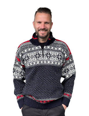 Nordlys snøkrystalls unisex genser i marine/rød