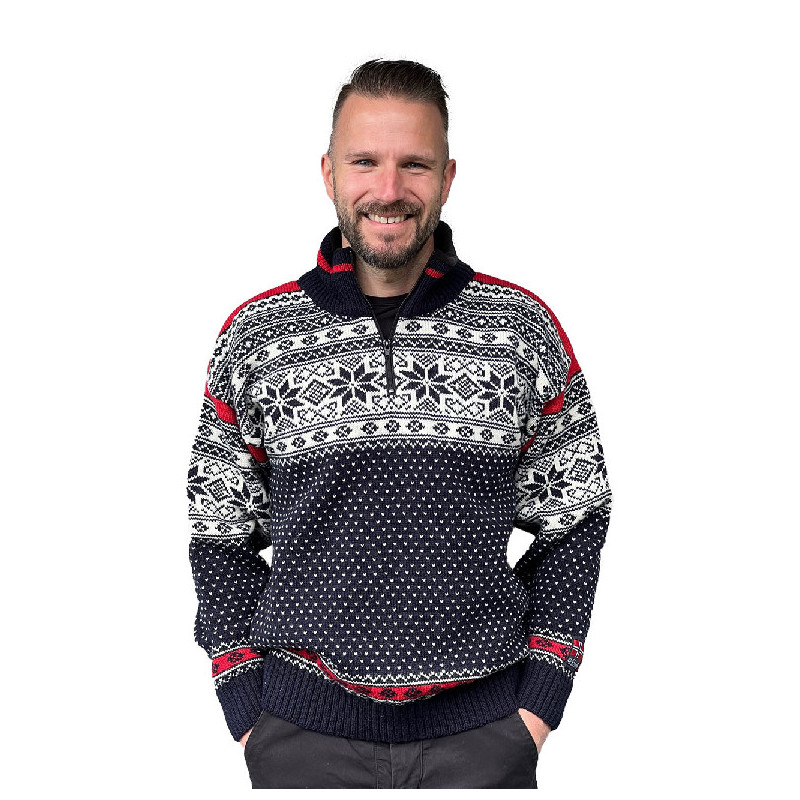 Nordlys snøkrystalls unisex genser i marine/rød
