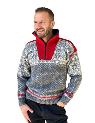 Nordlys snøkrystall unisex i grå med rød hals