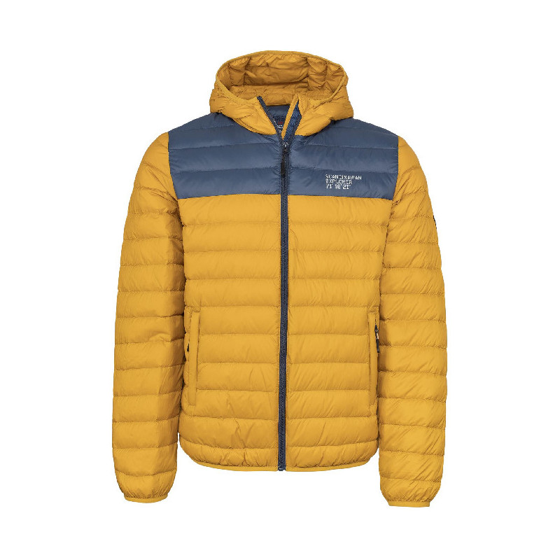 Piumino Ultraleggero giacca con cappuccio, giallo/blu marino