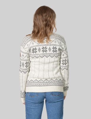 Traditionell Merino Wolle Damen Rollkragen Pullover Weiß/Grau