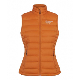 Slim fit lady vest in burnt Orange . 90 % down / 10 % feather.