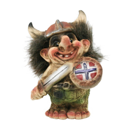 Troll with Viking helmet, shield and sword