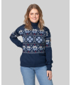 Traditional merino wool lady high neck sweater navy